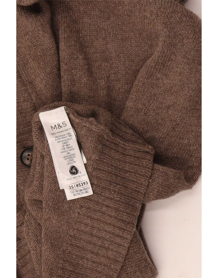 Suéter cardigã masculino Marks & Spencer 2XL lã manchada marrom