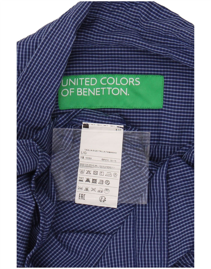 Camisa masculina BENETTON grande algodão xadrez azul
