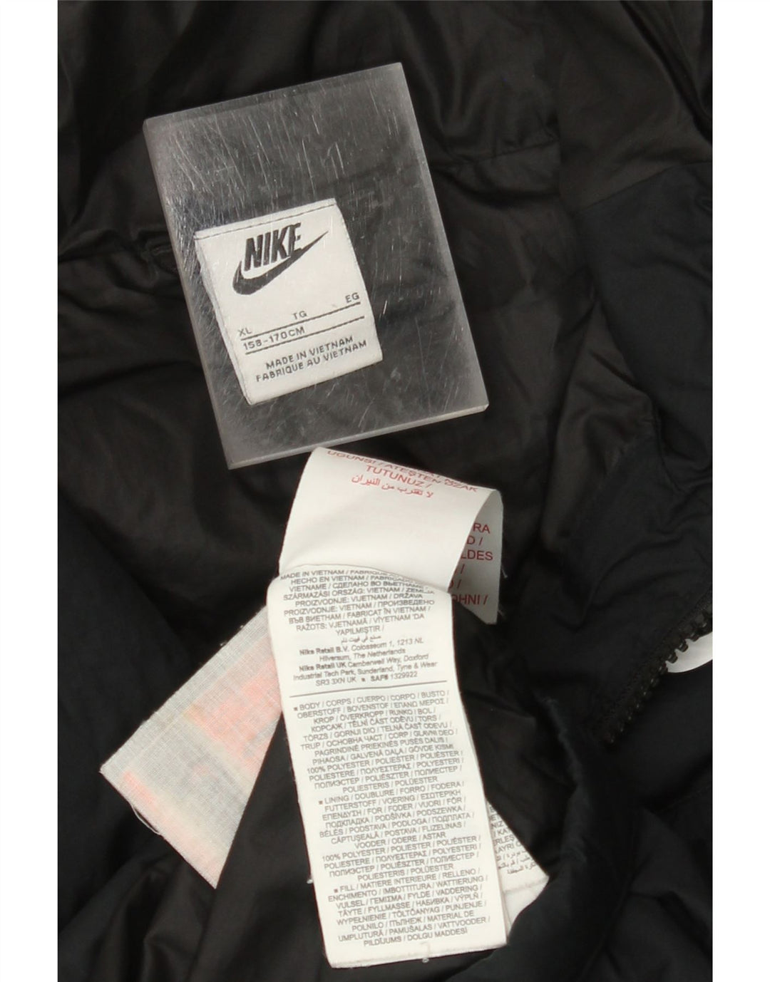 Jaqueta acolchoada com capuz para meninos NIKE 13-14 anos XL preto poliéster
