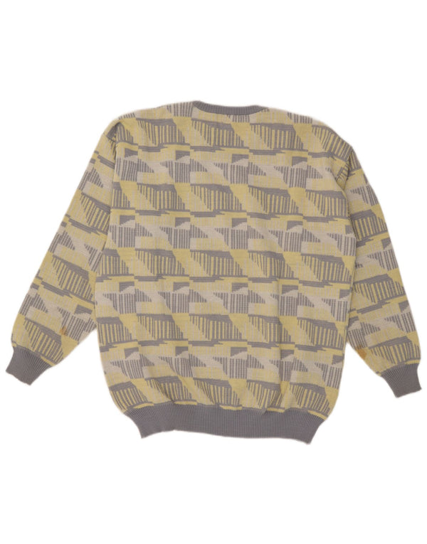 Suéter vintage masculino com gola redonda IT 56/58 2XL acrílico geométrico amarelo