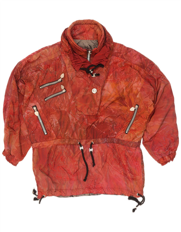 Jaqueta feminina vintage com padrão abstrato solto ajuste anorak Reino Unido 44 2XL vermelho