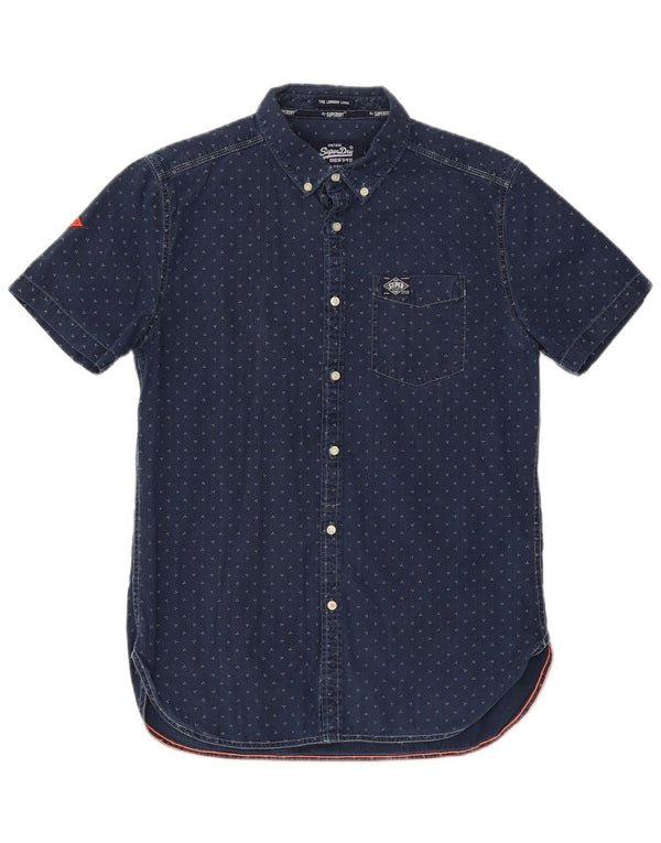 Camisa masculina Superdry de manga curta grande algodão manchado azul marinho