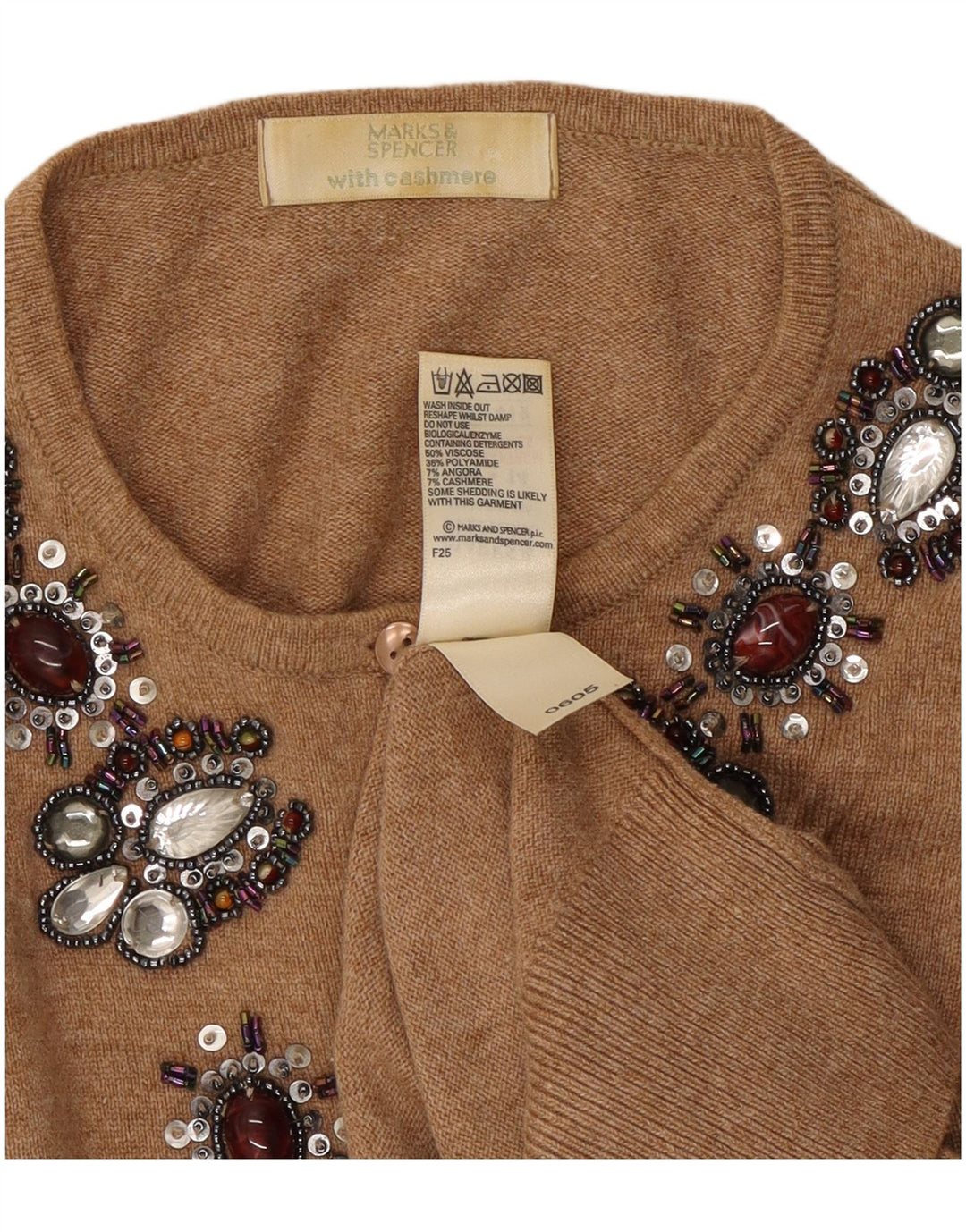 Suéter cardigã feminino Marks & Spencer com padrão abstrato Reino Unido 14 marrom médio