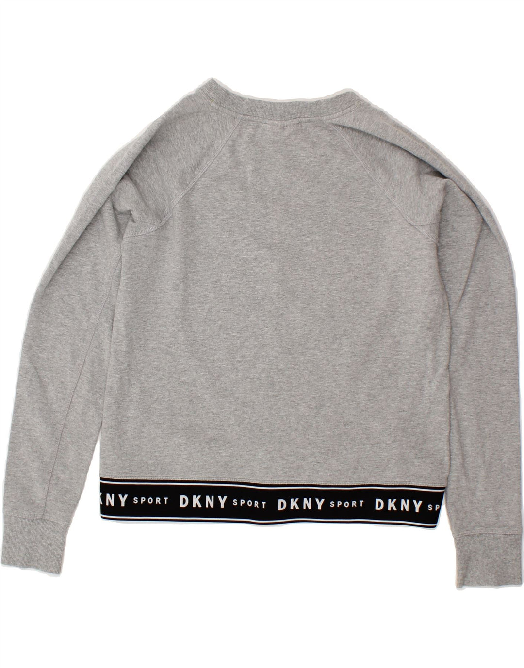 DKNY Womens Oversized Crop Sweatshirt Jumper UK 6 XS Grey Colourblock Vintage Dkny and Second-Hand Dkny from Messina Hembry 
