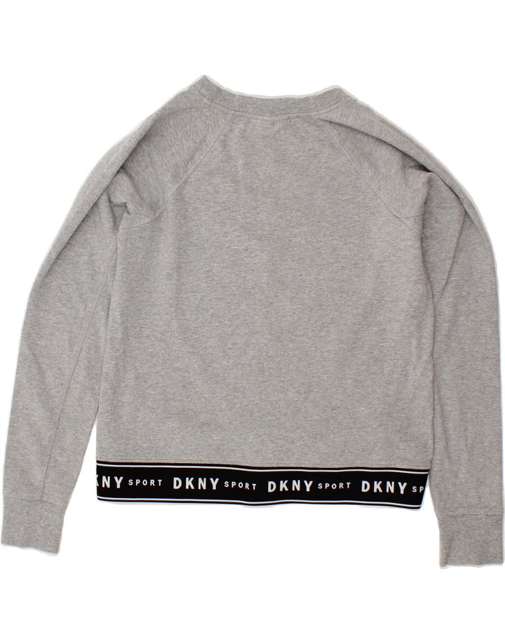 DKNY Womens Oversized Crop Sweatshirt Jumper UK 6 XS Grey Colourblock Vintage Dkny and Second-Hand Dkny from Messina Hembry 