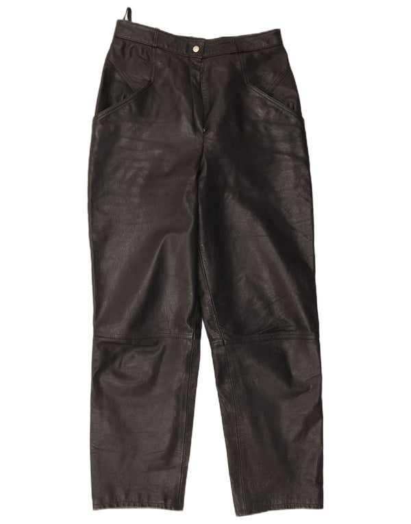 Calças de couro femininas vintage W28 L30 pretas