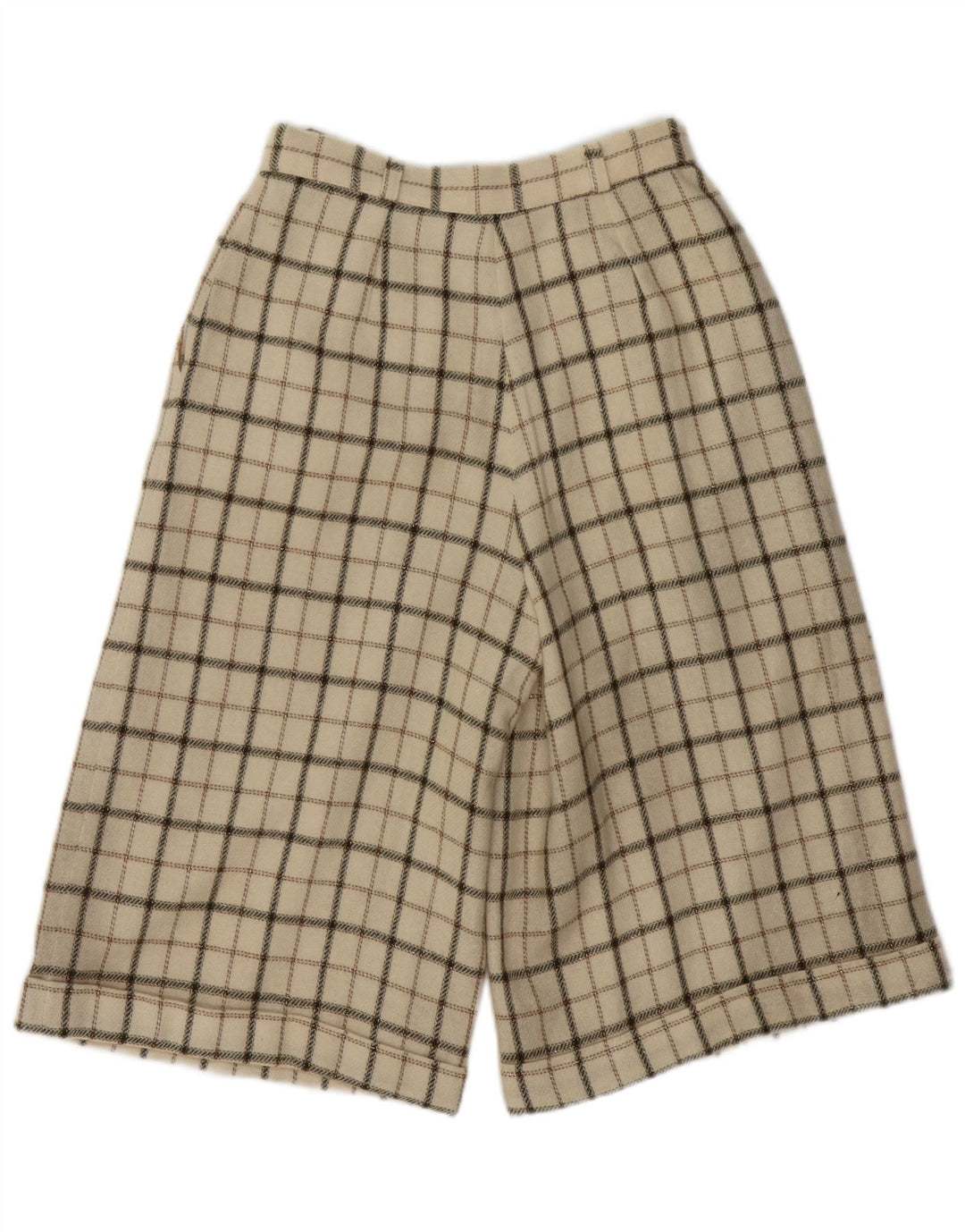 Shorts feminino vintage de cintura alta casual médio W26 lã xadrez bege