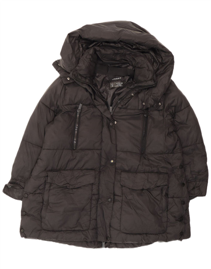 Jaqueta acolchoada com capuz feminina Zara UK 14 médio preto nylon