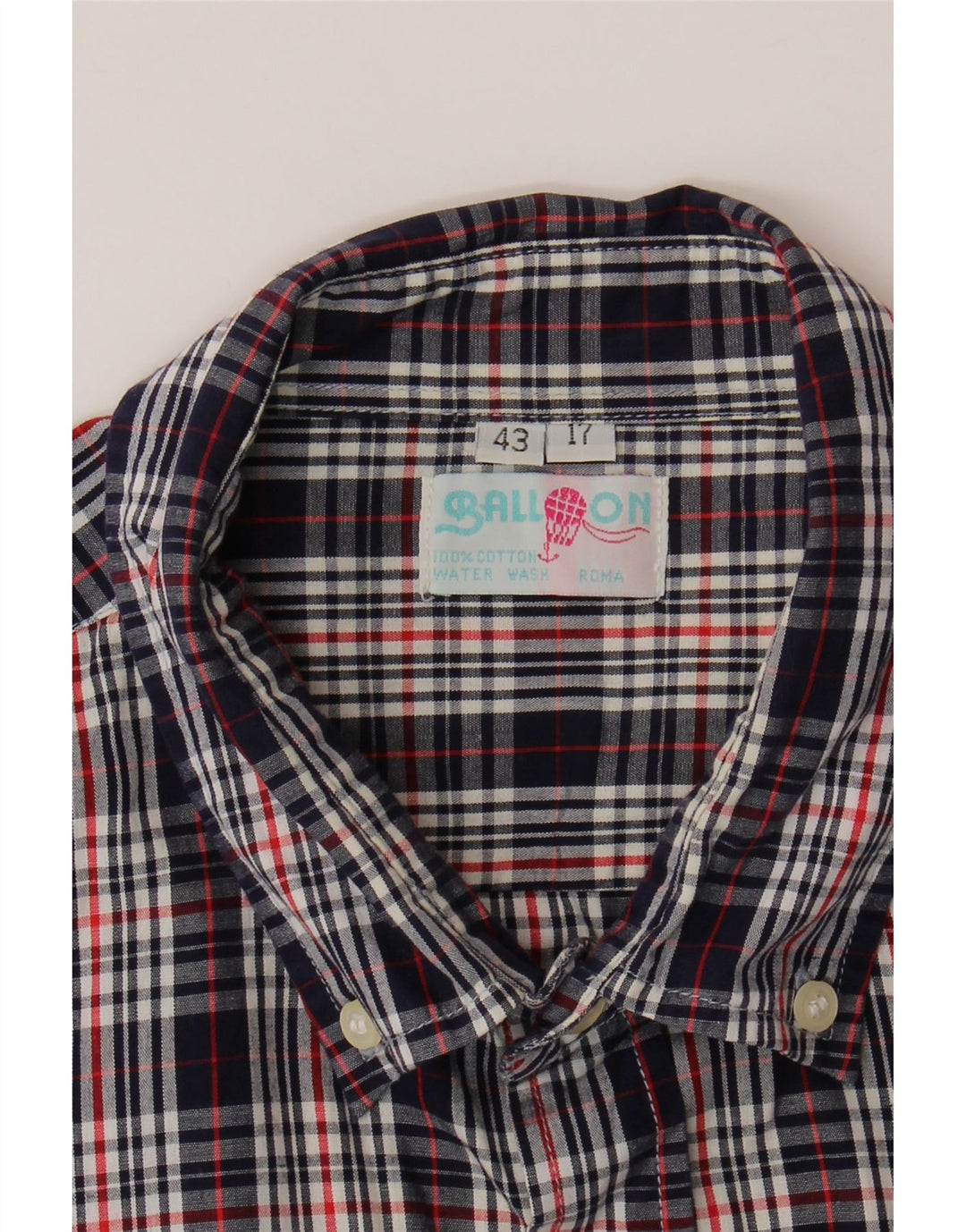 Camisa masculina Balloon tamanho 43 17 XL azul marinho xadrez algodão
