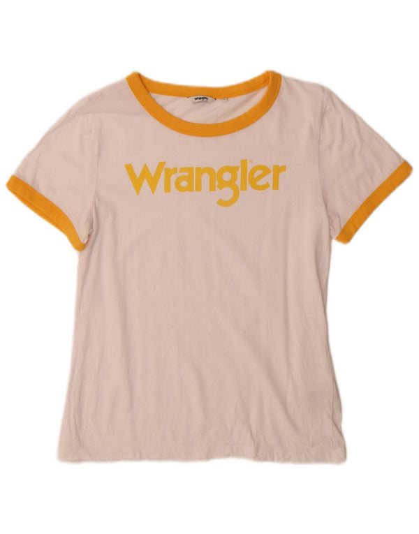 Camiseta feminina Wrangler com estampa gráfica UK 12 algodão colorblock branco médio