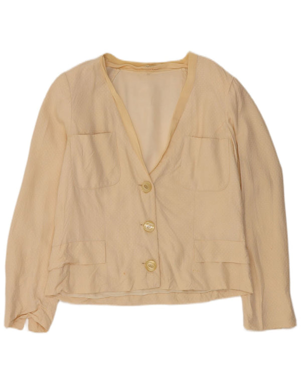Jaqueta blazer feminina vintage com 3 botões Reino Unido 14 seda bege média