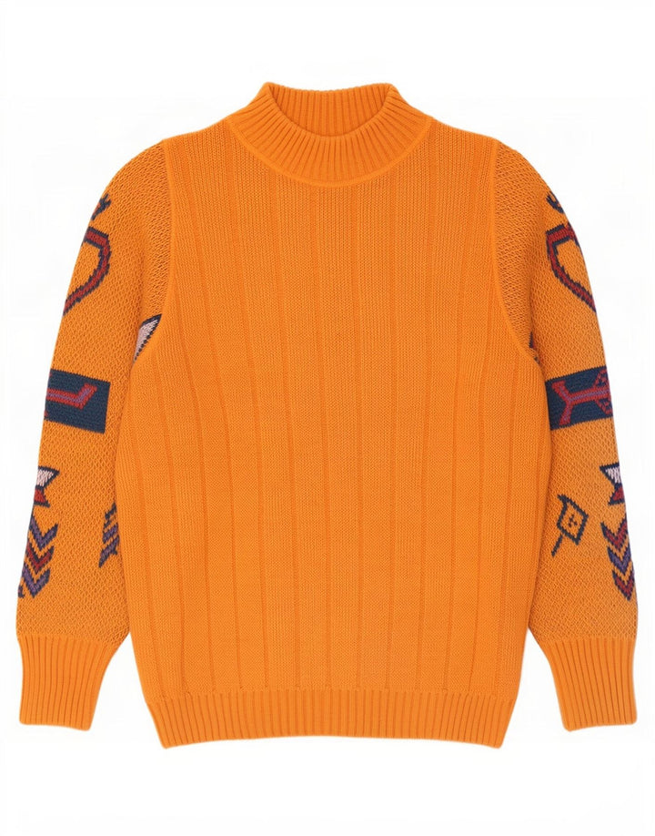 Suéter masculino REDS com gola tartaruga e lã geométrica média laranja