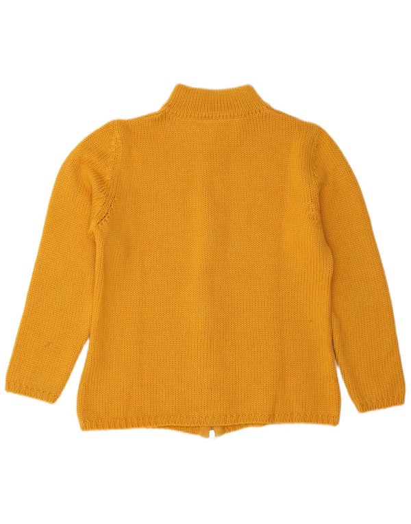 Suéter cardigã gráfico feminino vintage Reino Unido 14 grande amarelo geométrico