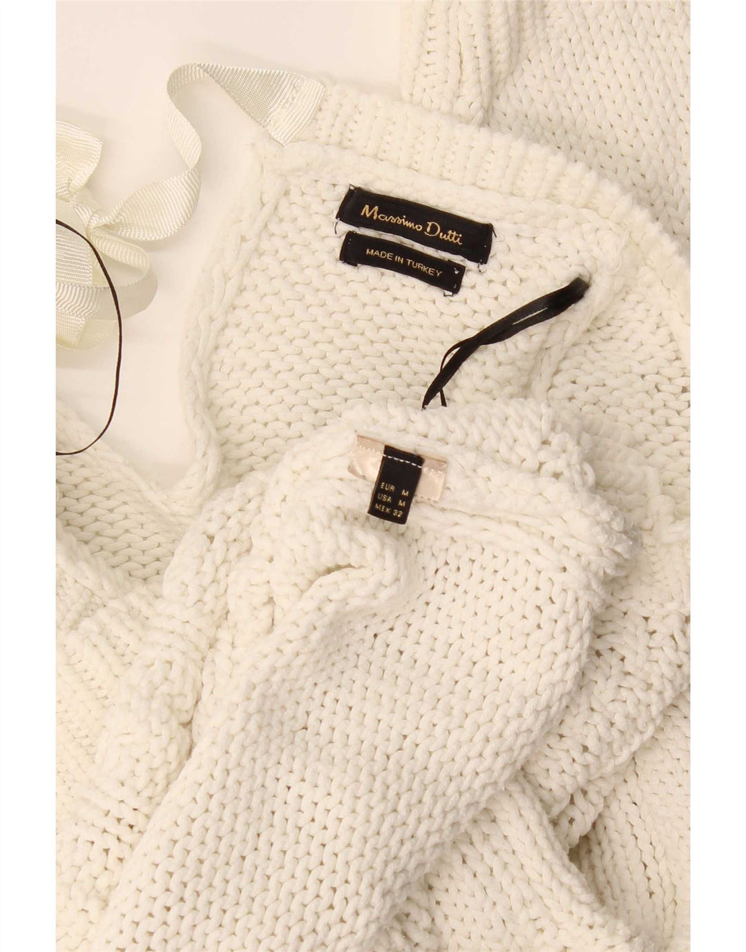Suéter feminino Massimo Dutti com gola canoa Reino Unido 14 médio branco