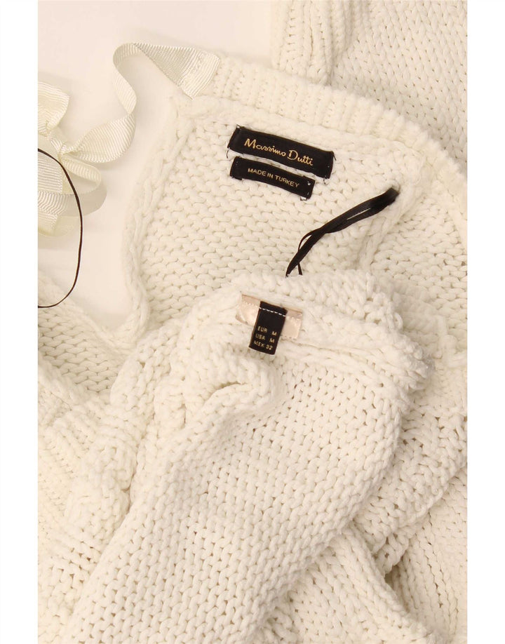 Suéter feminino Massimo Dutti com gola canoa Reino Unido 14 médio branco