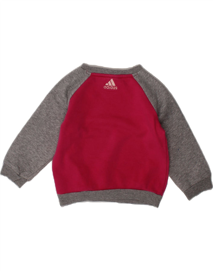 ADIDAS Baby Girls Graphic Sweatshirt Jumper 9-12 Months Pink Colourblock Vintage Adidas and Second-Hand Adidas from Messina Hembry 