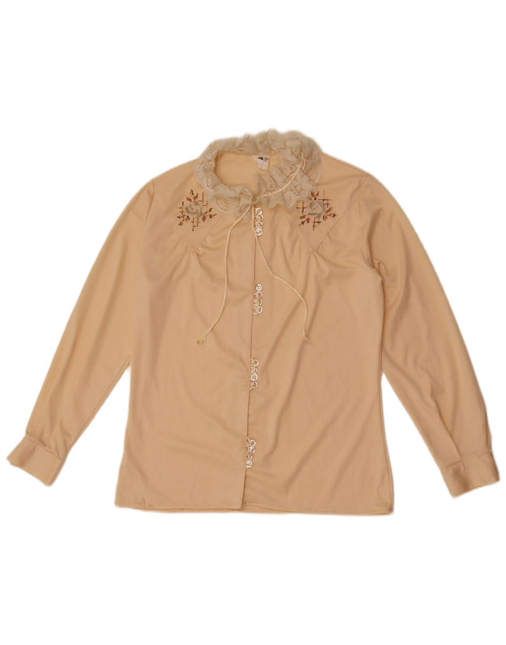 Blusa Camisa Feminina Vintage IT 46 Grande Bege Floral