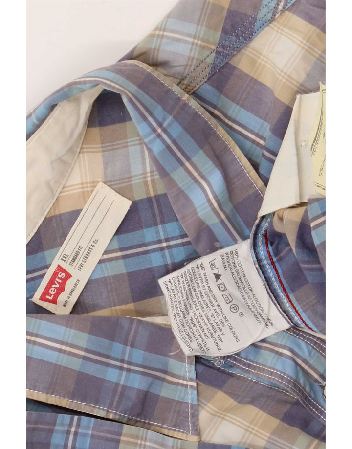 Camisa masculina de manga curta padrão Levi's 2XL algodão xadrez azul