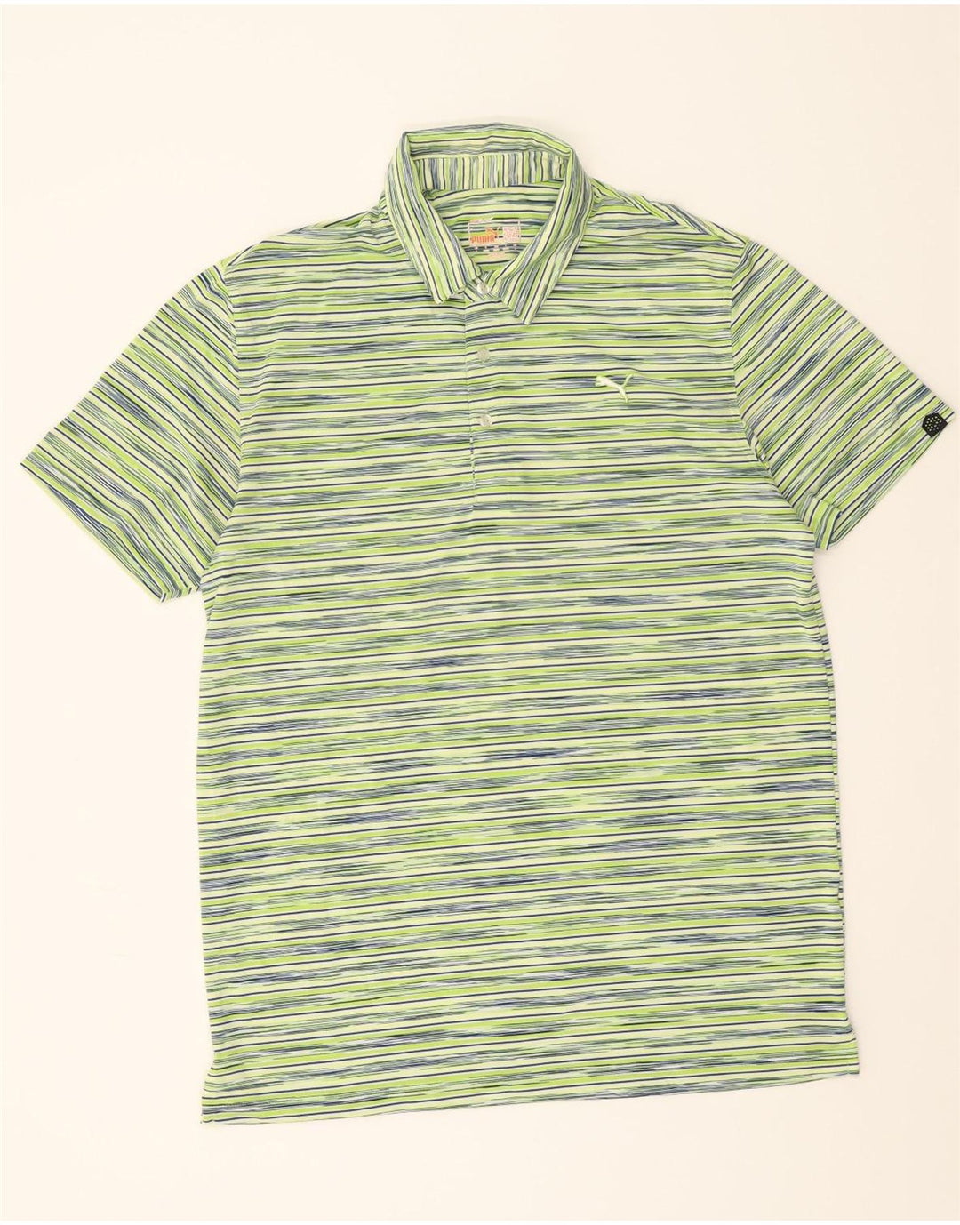 PUMA Mens Polo Shirt Large Green Striped Vintage Puma and Second-Hand Puma from Messina Hembry 
