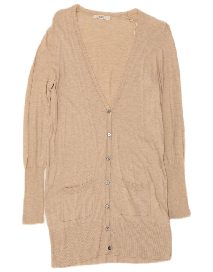 Suéter cardigã feminino Longline da Marks & Spencer Reino Unido 12 médio bege manchado