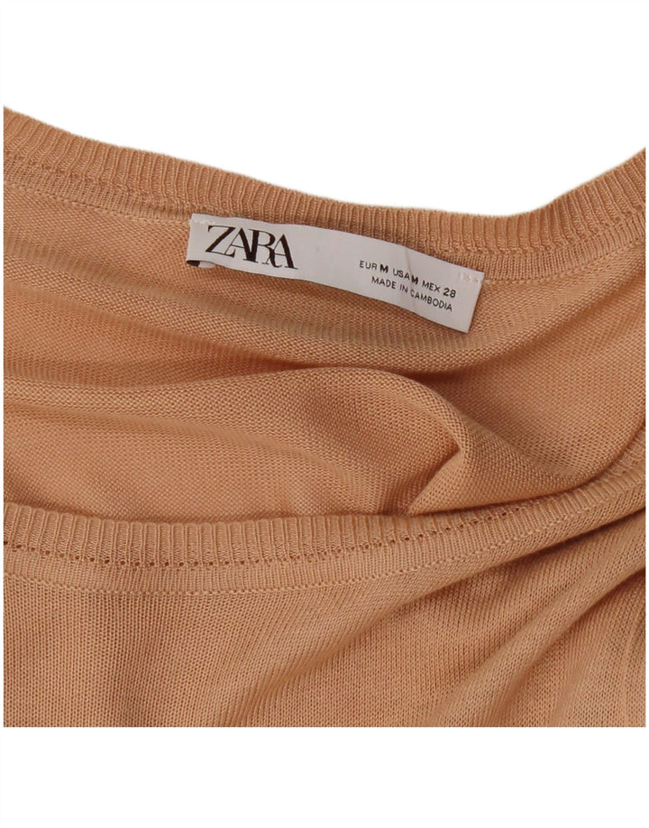 Suéter feminino ZARA com gola canoa Reino Unido 14 médio bege