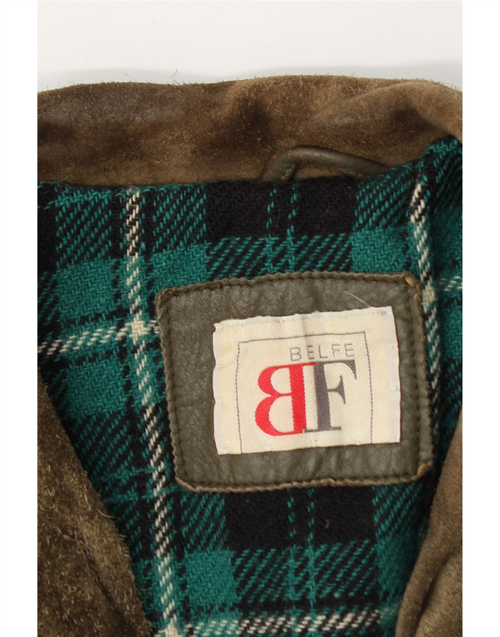 Belfe & Belfe Jaqueta masculina de couro bomber UK 38 Medium Khaki Colourblock