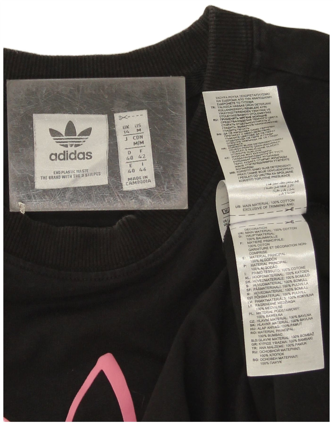 Top gráfico feminino Adidas manga comprida Reino Unido 14 algodão preto médio