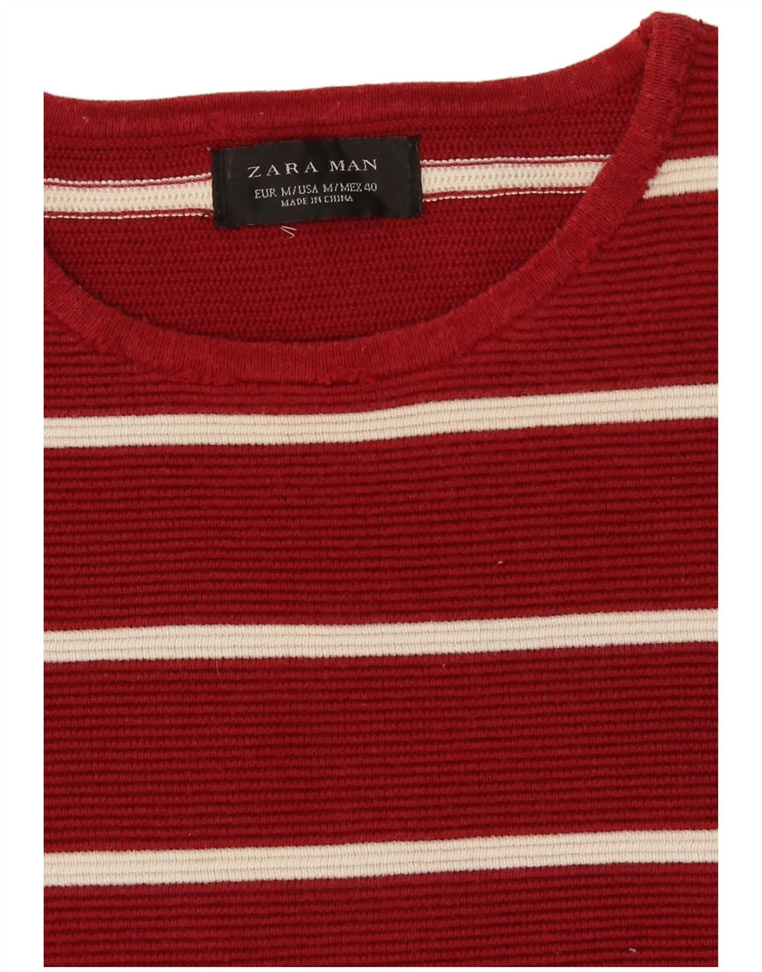 Zara Suéter masculino com gola redonda listrado vermelho médio