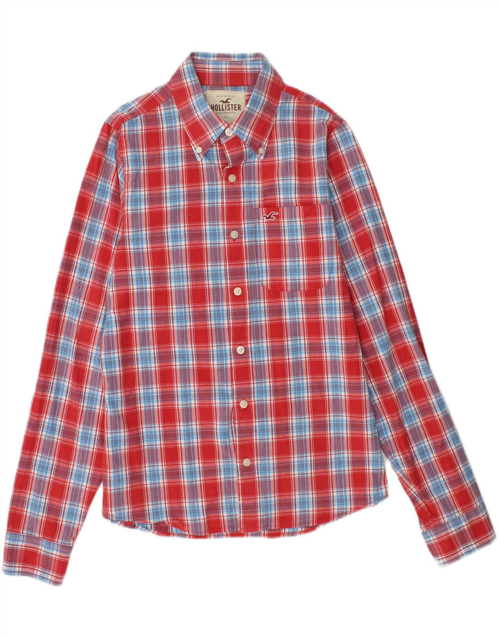 Camisa masculina HOLLISTER de algodão xadrez vermelho médio