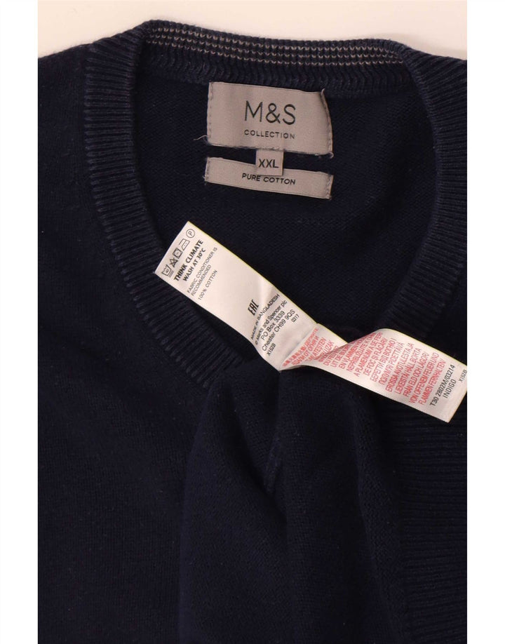 Suéter masculino Marks & Spencer com decote em V 2XL algodão azul marinho