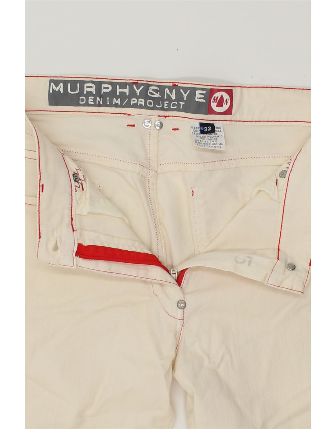 MURPHY & NYE Womens Straight Capri Trousers W32 L20 Off White Cotton Vintage Murphy & Nye and Second-Hand Murphy & Nye from Messina Hembry 