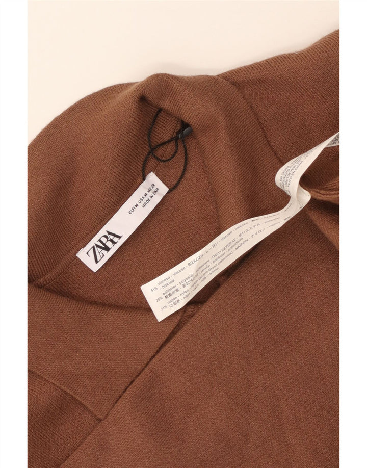 Vestido maxi feminino de manga comprida Zara Reino Unido 12 viscose marrom médio