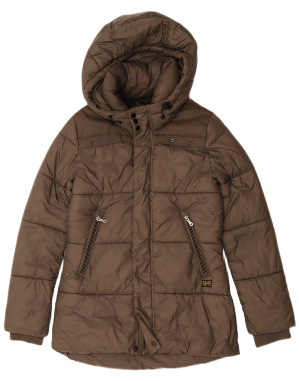 Jaqueta feminina acolchoada com capuz G-Star UK 14 poliamida cáqui média