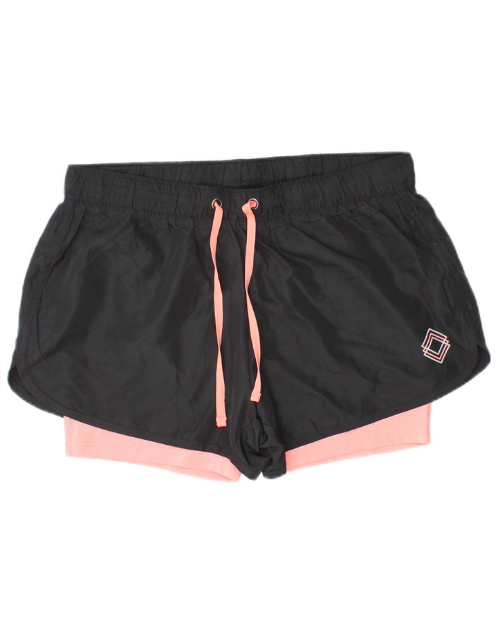 Shorts esportivos femininos CRIVIT UK 14/16 médio preto colorblock poliéster