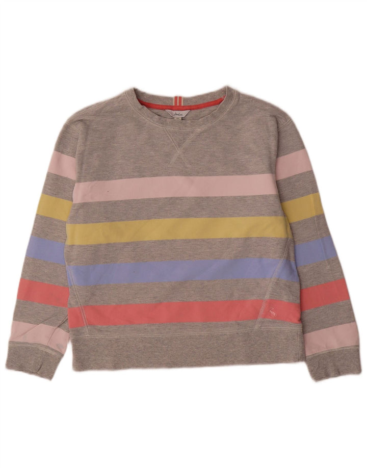 Joules moletom feminino oversized jumper Reino Unido 8 pequeno algodão listrado cinza