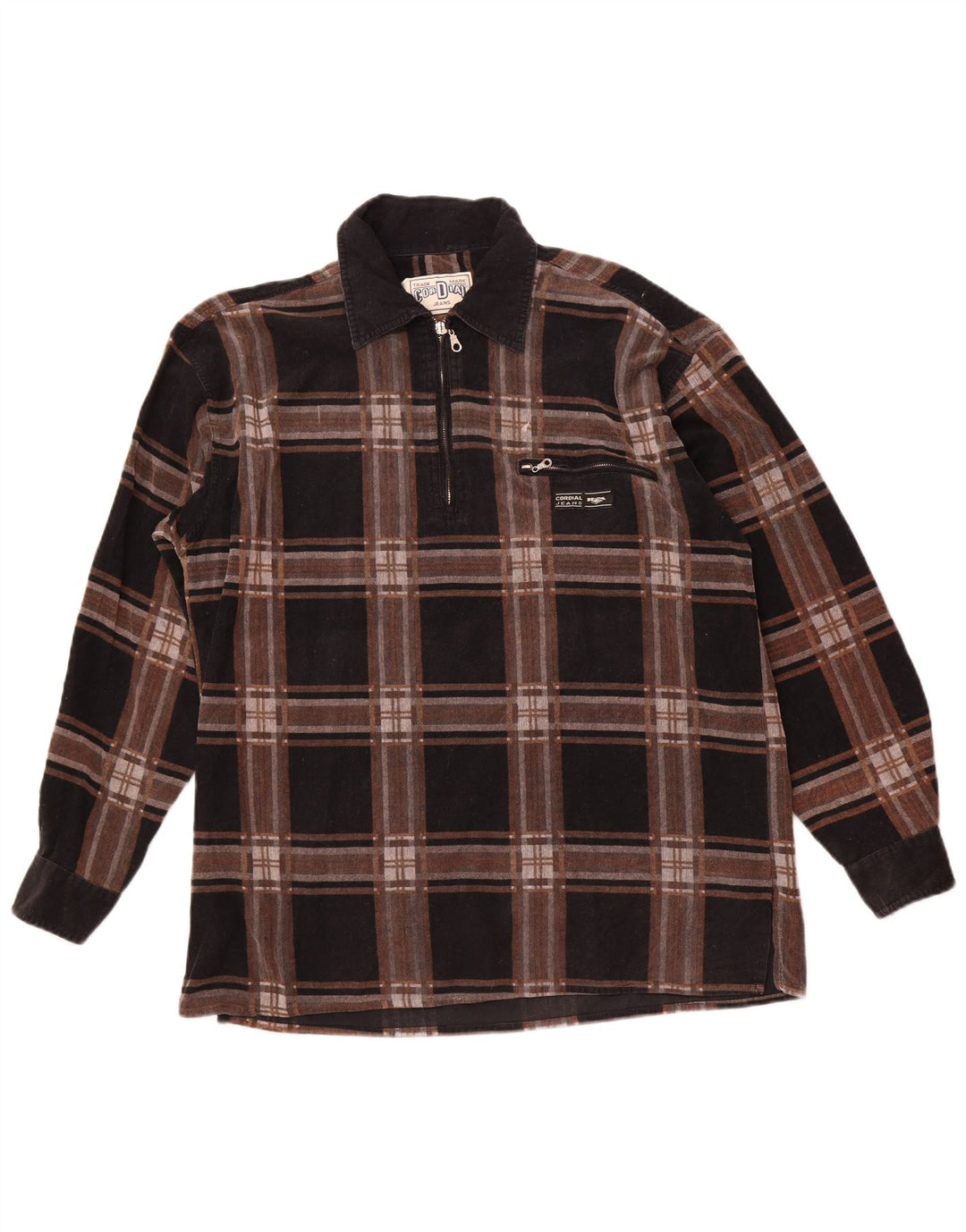 Camisa pulôver masculina vintage XL marrom xadrez algodão