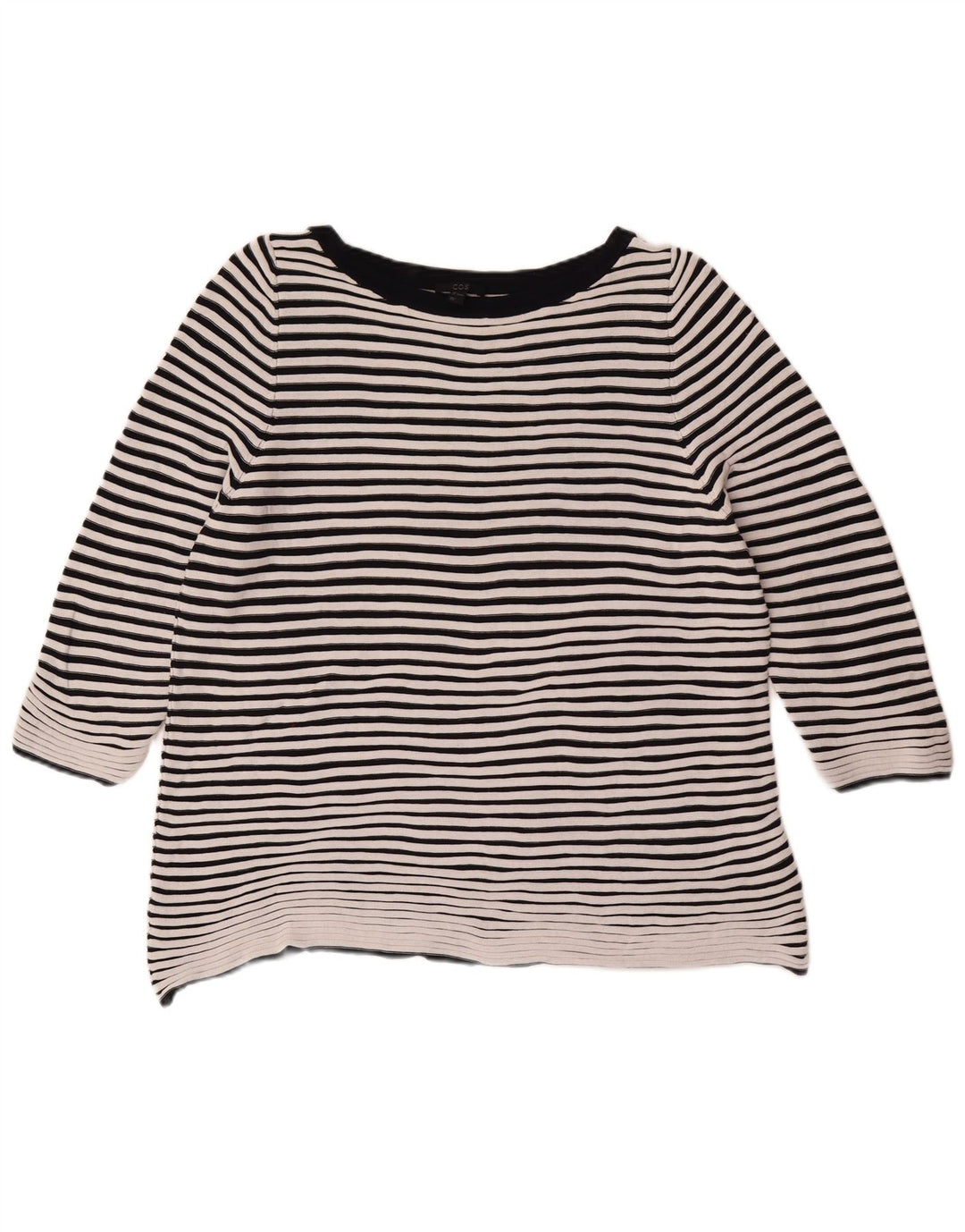 Cos Top feminino manga 3/4 Reino Unido 16 grande algodão listrado branco