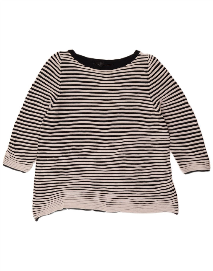 Cos Top feminino manga 3/4 Reino Unido 16 grande algodão listrado branco