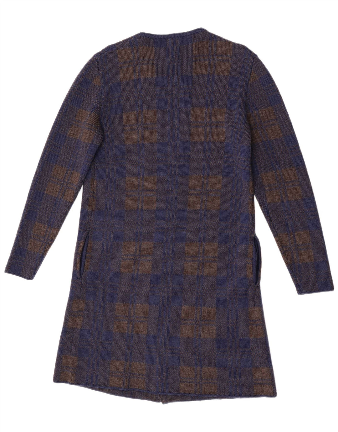 Suéter cardigã feminino vintage com palangre UK 14 xadrez azul marinho médio