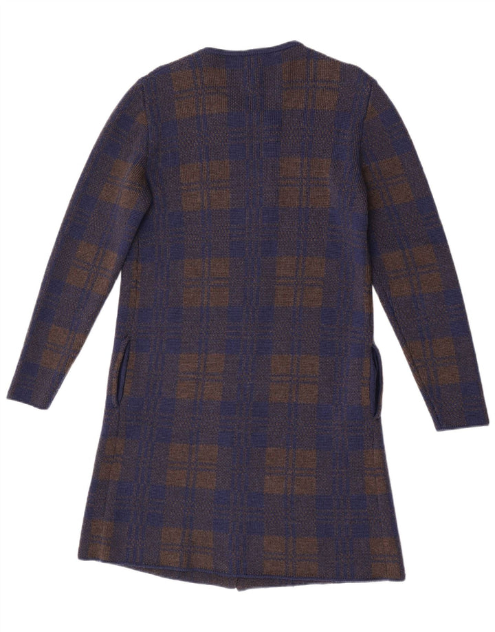 Suéter cardigã feminino vintage com palangre UK 14 xadrez azul marinho médio