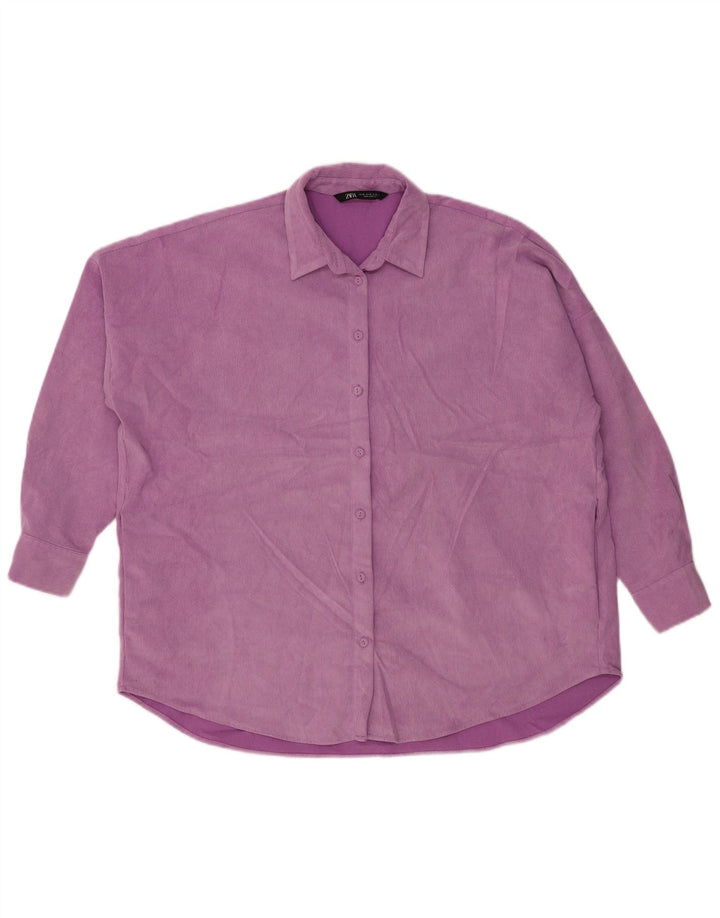 Camisa feminina de veludo cotelê Zara UK 14 poliéster roxo médio