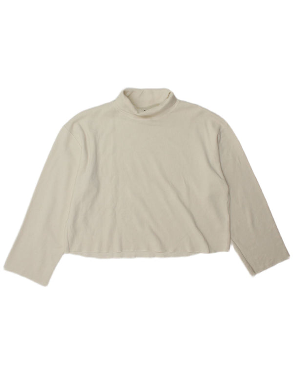 Zara Womens Crop Roll Neck Top Manga Longa Reino Unido 14 Médio Off White