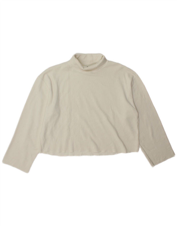Zara Womens Crop Roll Neck Top Manga Longa Reino Unido 14 Médio Off White