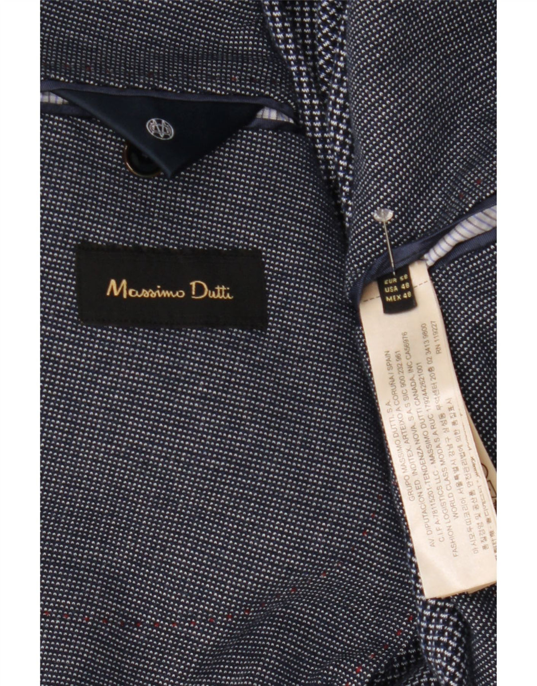 Jaqueta blazer masculina Massimo Dutti com 2 botões EU 58 2XL algodão azul marinho