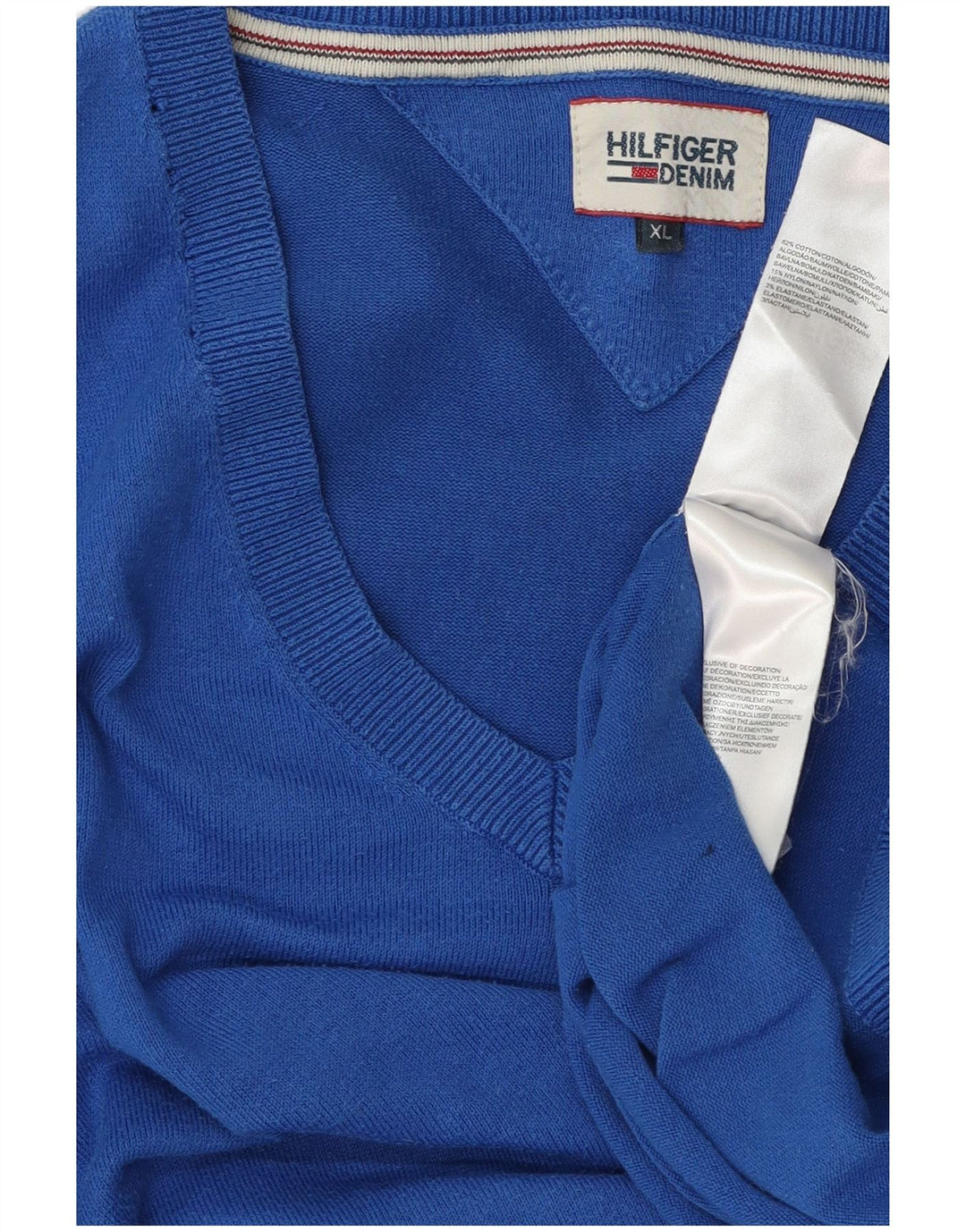 Suéter masculino TOMMY HILFIGER com decote em V XL azul algodão