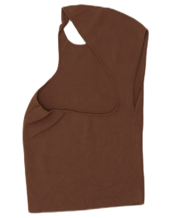 Zara Top feminino recortado sem mangas UK 12 Viscose marrom médio