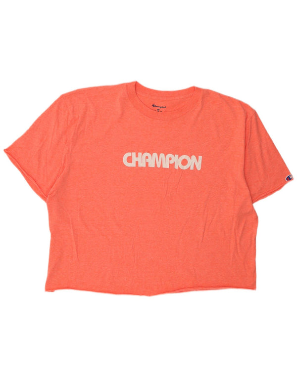 Camiseta feminina CHAMPION com estampa gráfica UK 20 2XL laranja manchada
