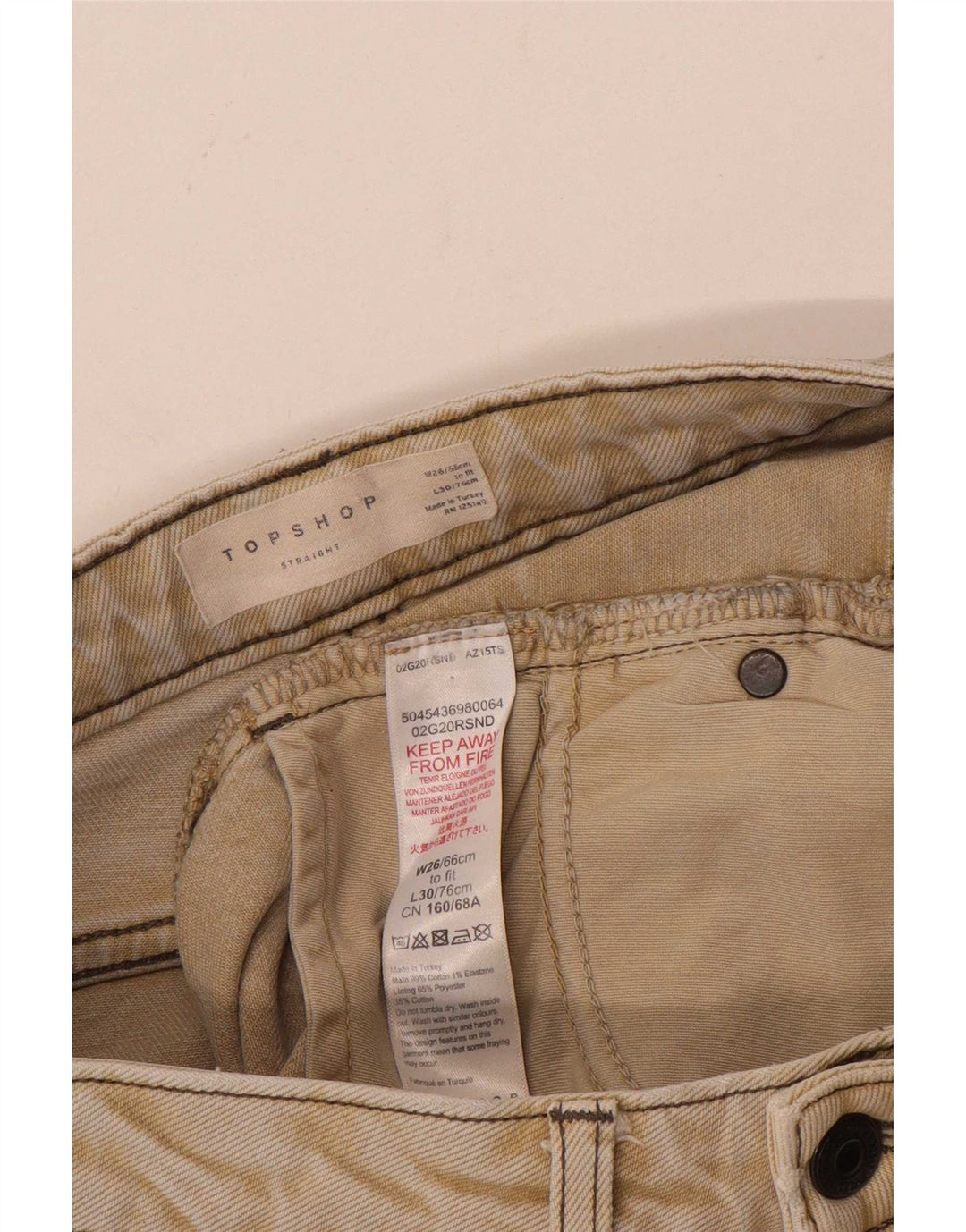 Jeans recortados femininos Topshop W26 L25 algodão bege