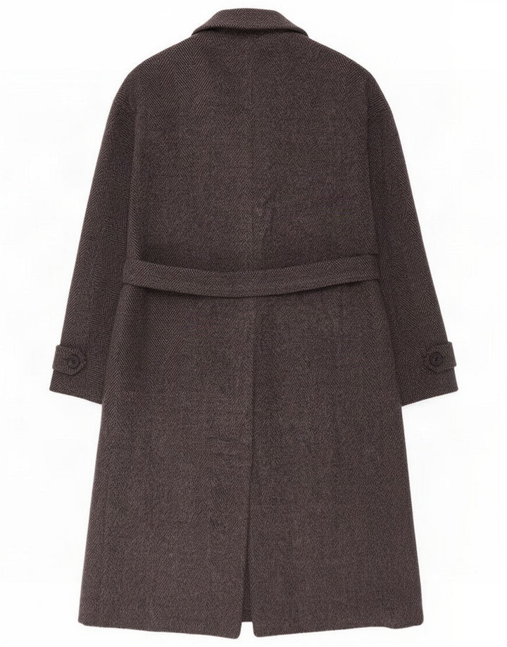 Sobretudo feminino oversized Marella Reino Unido 10 lã espinha de peixe cinza pequena