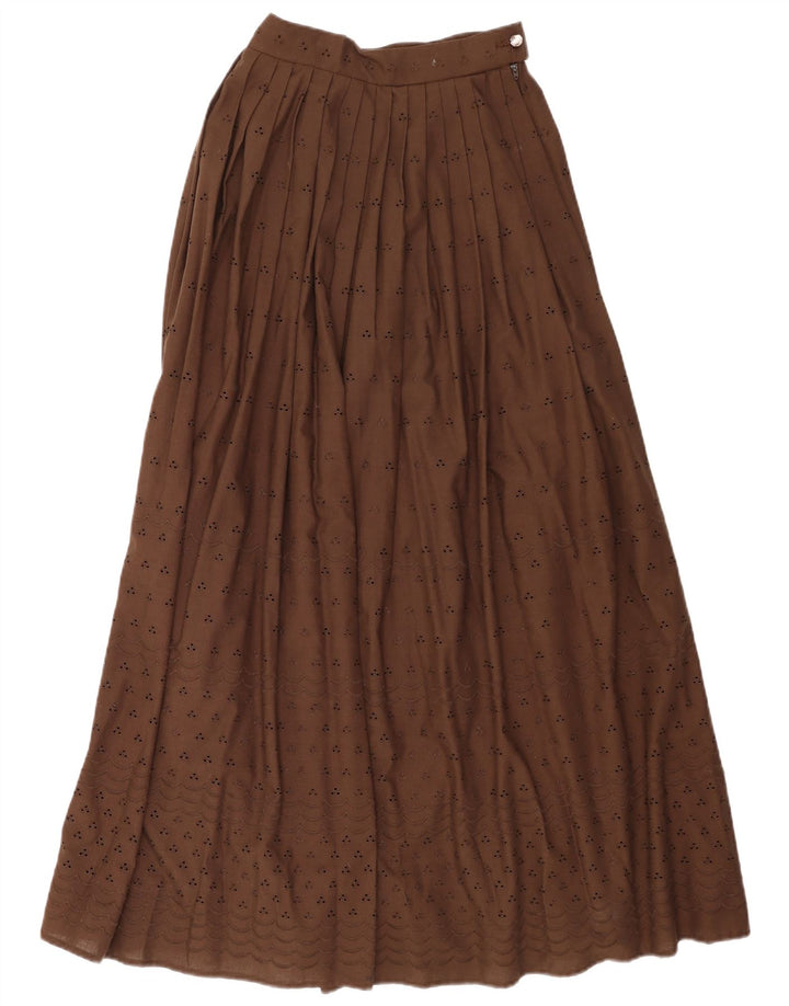 Saia maxi feminina vintage com padrão abstrato plissada W24 XS marrom